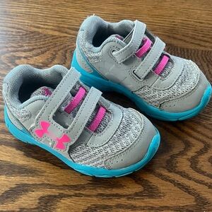Under Armour Kids' Gray and Pink Sneakers with Blue Accents